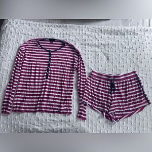 J Crew red striped pajama shorts set with matching top size small sleepwear